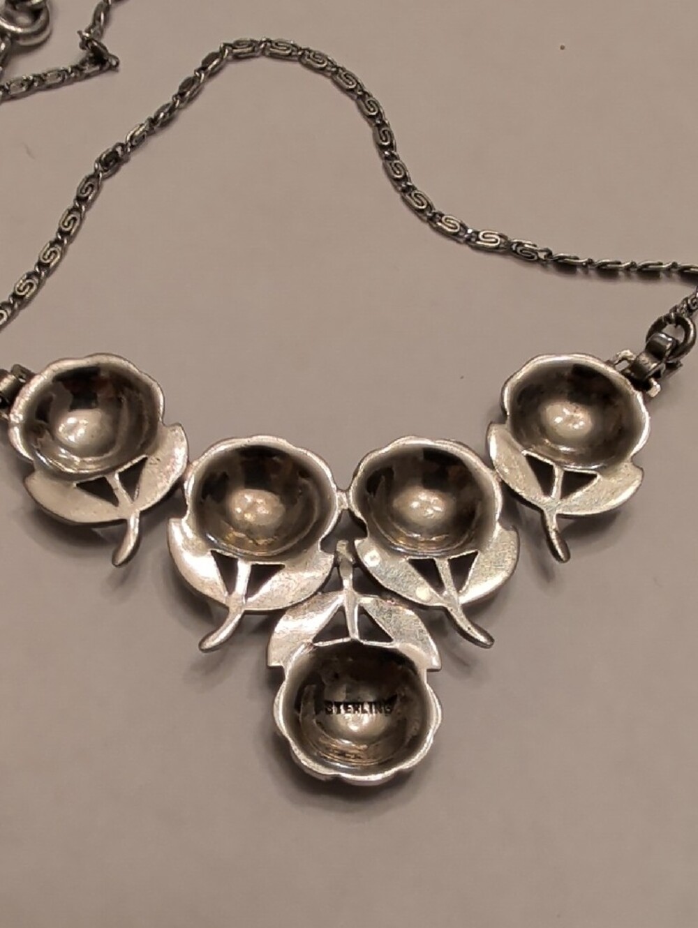 Sterling Silver Floral Statement Necklace - Picture 4 of 11